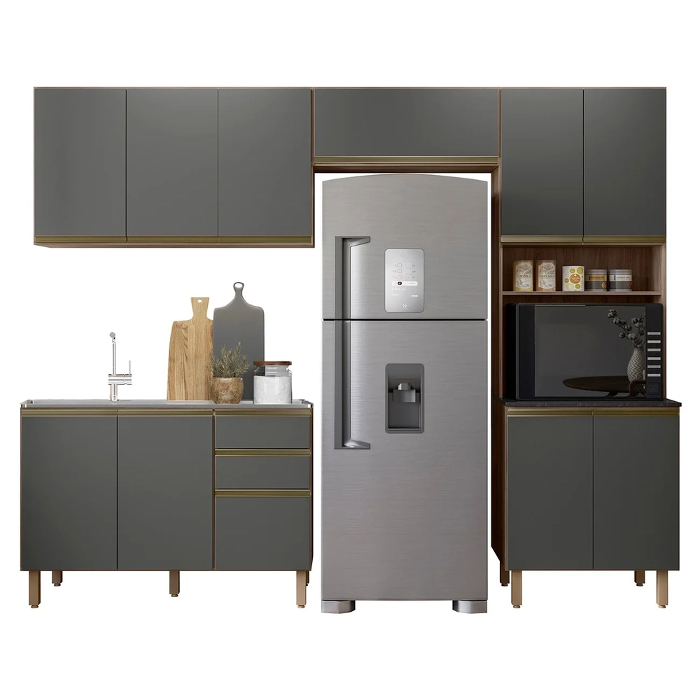 Armário de Cozinha 4 Peças e Pia 120cm Lita N03 Carvalho/Grafite - Mpozenato