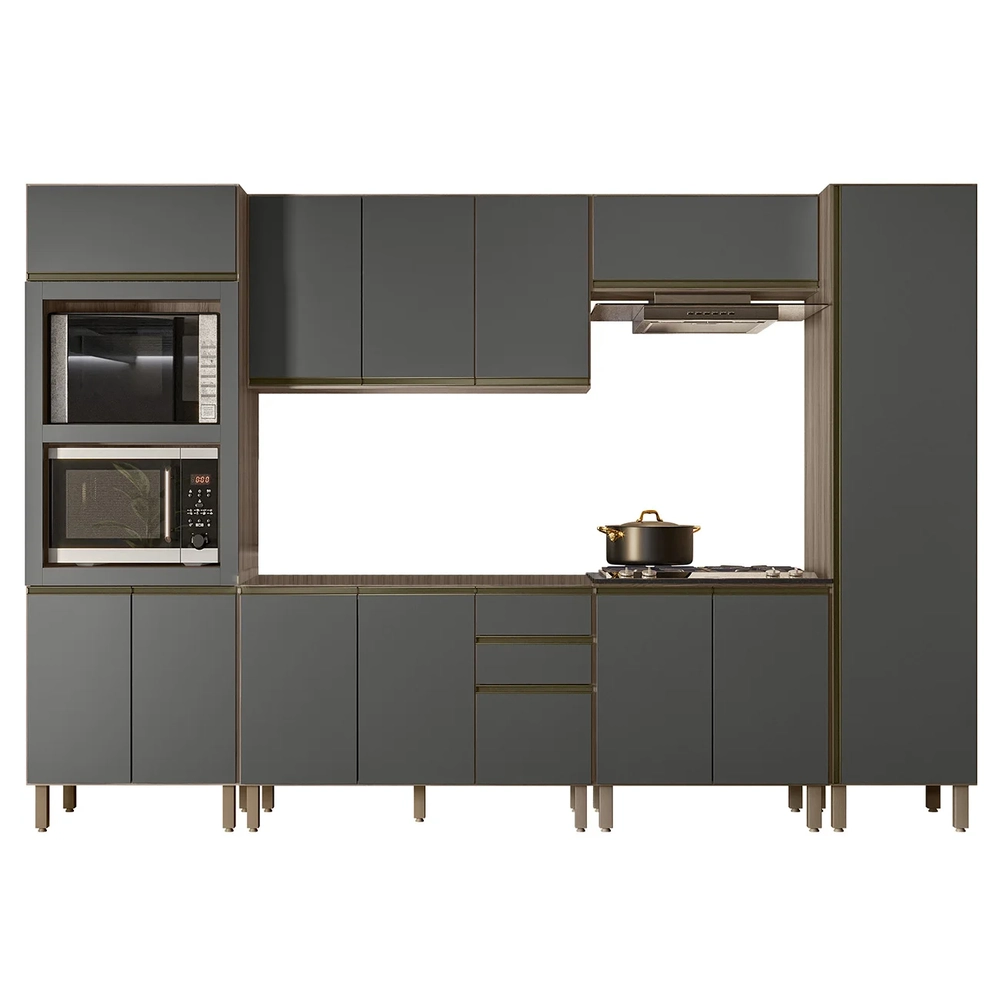 Armário de Cozinha 6 Peças Sem Tampo Jessy N03 Carvalho/Grafite - Mpozenato