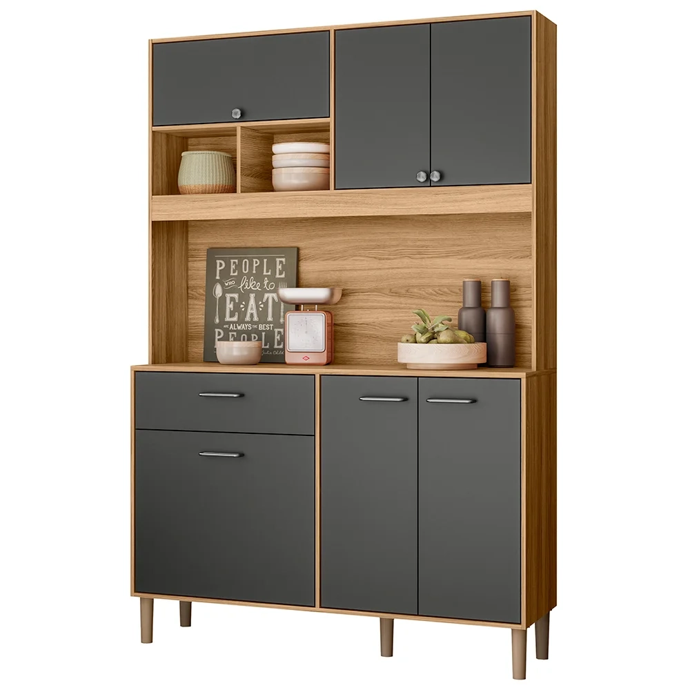 Armário de Cozinha Compacta Retrô 120cm Wallie N03 Freijó/Grafite - Mpozenato