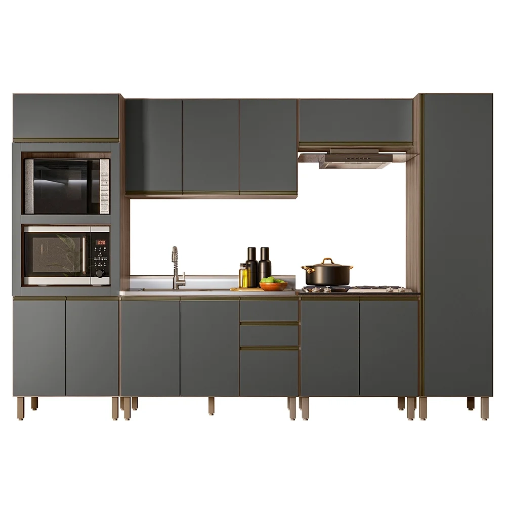 Armário de Cozinha 6 Peças e Pia 120cm Jessy N03 Carvalho/Grafite - Mpozenato