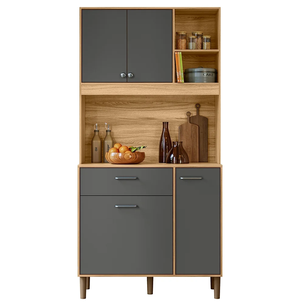 Armário de Cozinha Compacta Retrô 90cm Wallie N03 Freijó/Grafite - Mpozenato