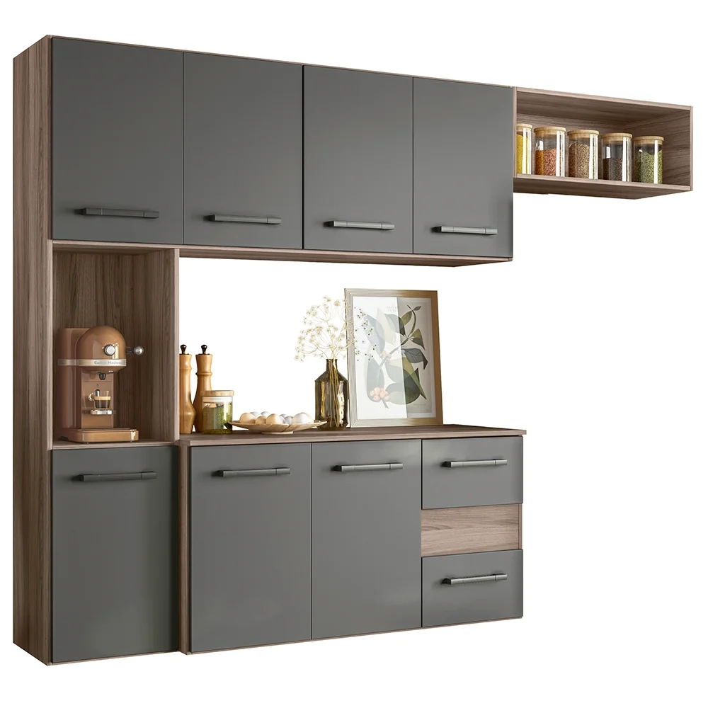 Armário de Cozinha Compacta Suspensa Jully N03 Carvalho/Grafite - Mpozenato