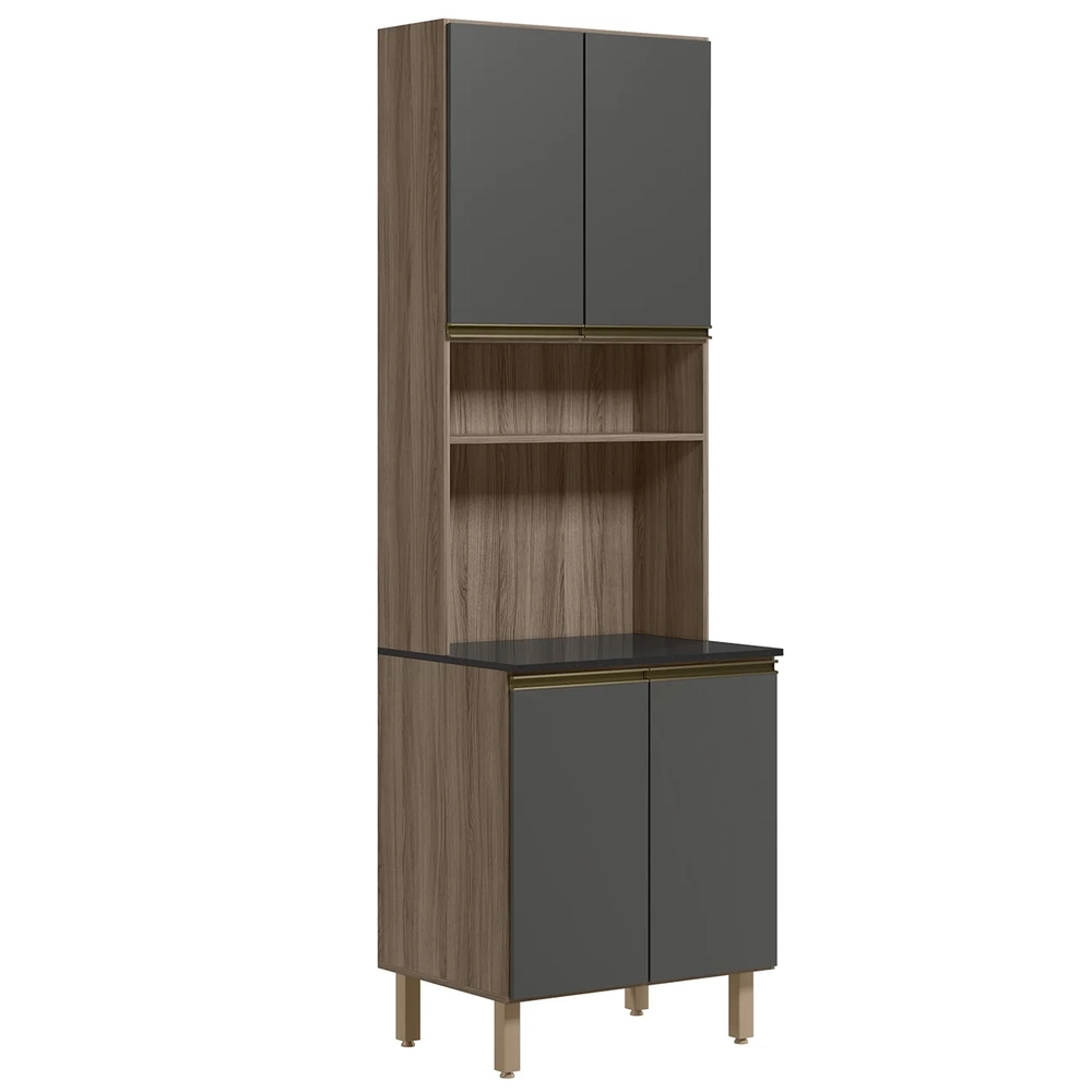 Paneleiro de Cozinha Para Micro-ondas Maly N03 Carvalho/Grafite - Mpozenato