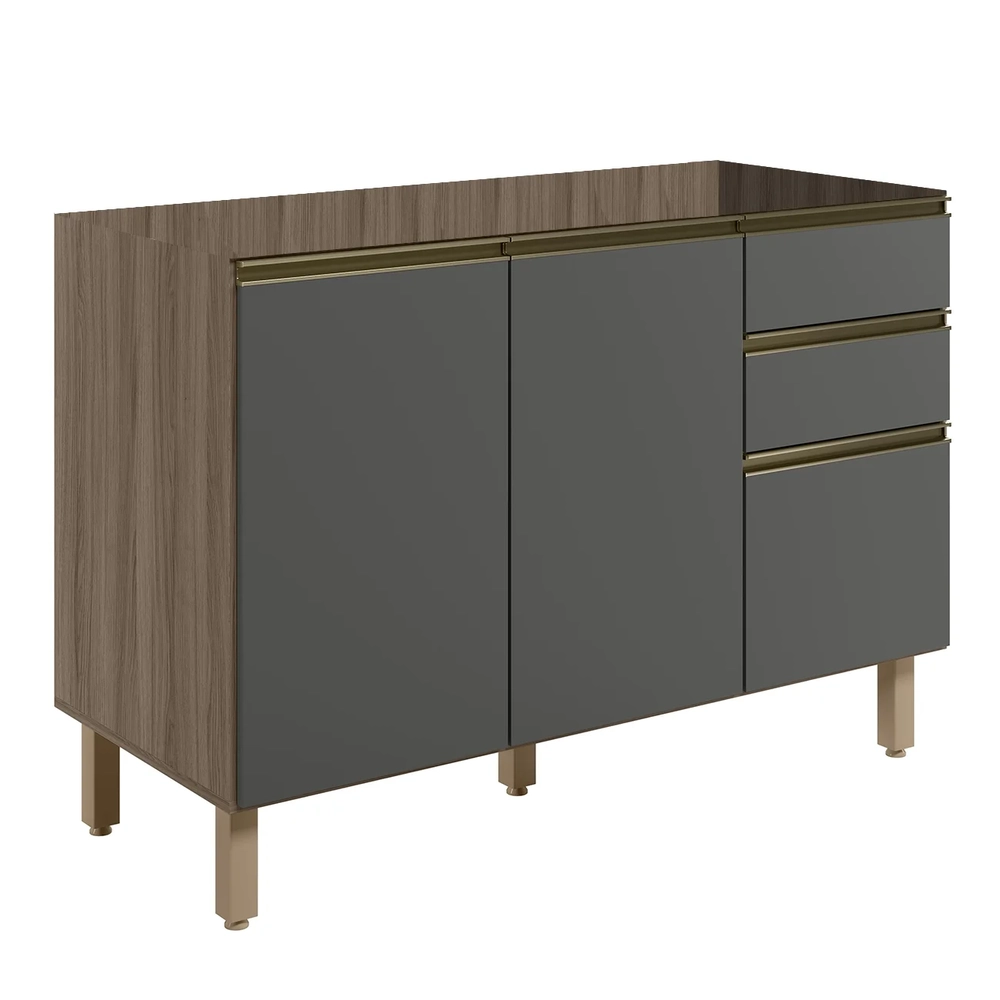 Balcão Para Pia 120cm Sem Tampo Maly N03 Carvalho/Grafite - Mpozenato