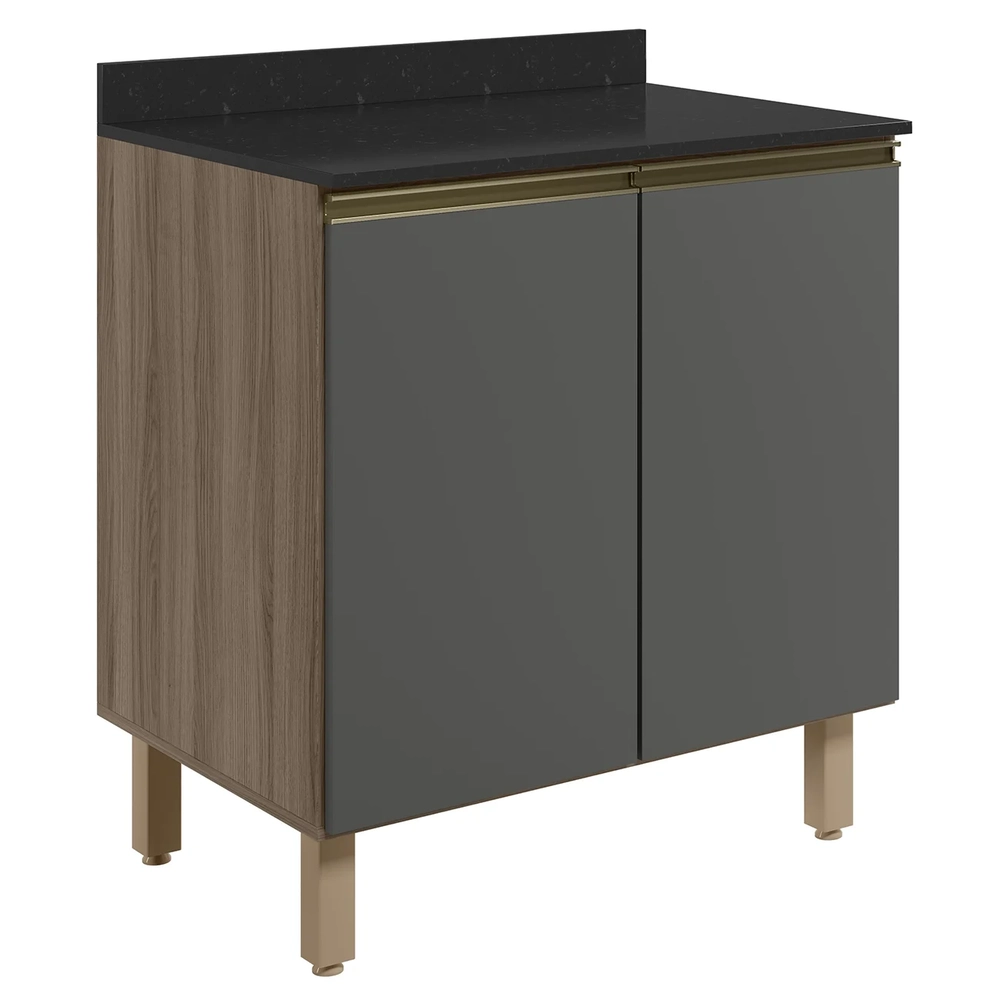 Balcão para Cooktop Com Tampo 80cm Maly N03 Carvalho/Grafite - Mpozenato