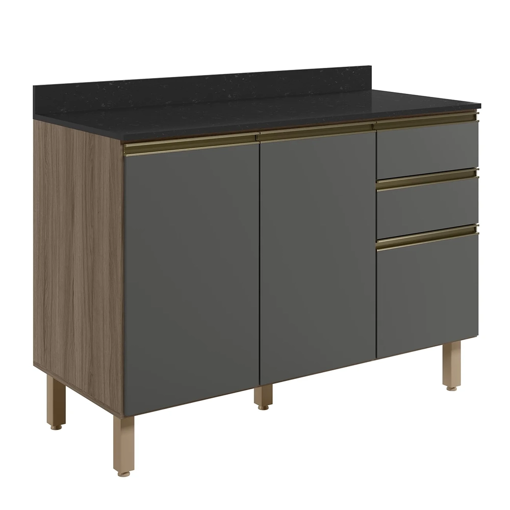 Balcão de Cozinha Com Tampo 120cm Maly N03 Carvalho/Grafite - Mpozenato