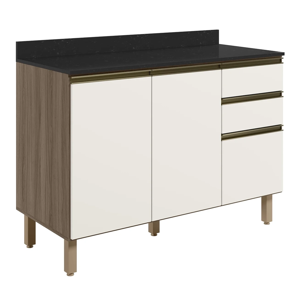 Balcão de Cozinha Com Tampo 120cm Maly N03 Carvalho/Off White - Mpozenato