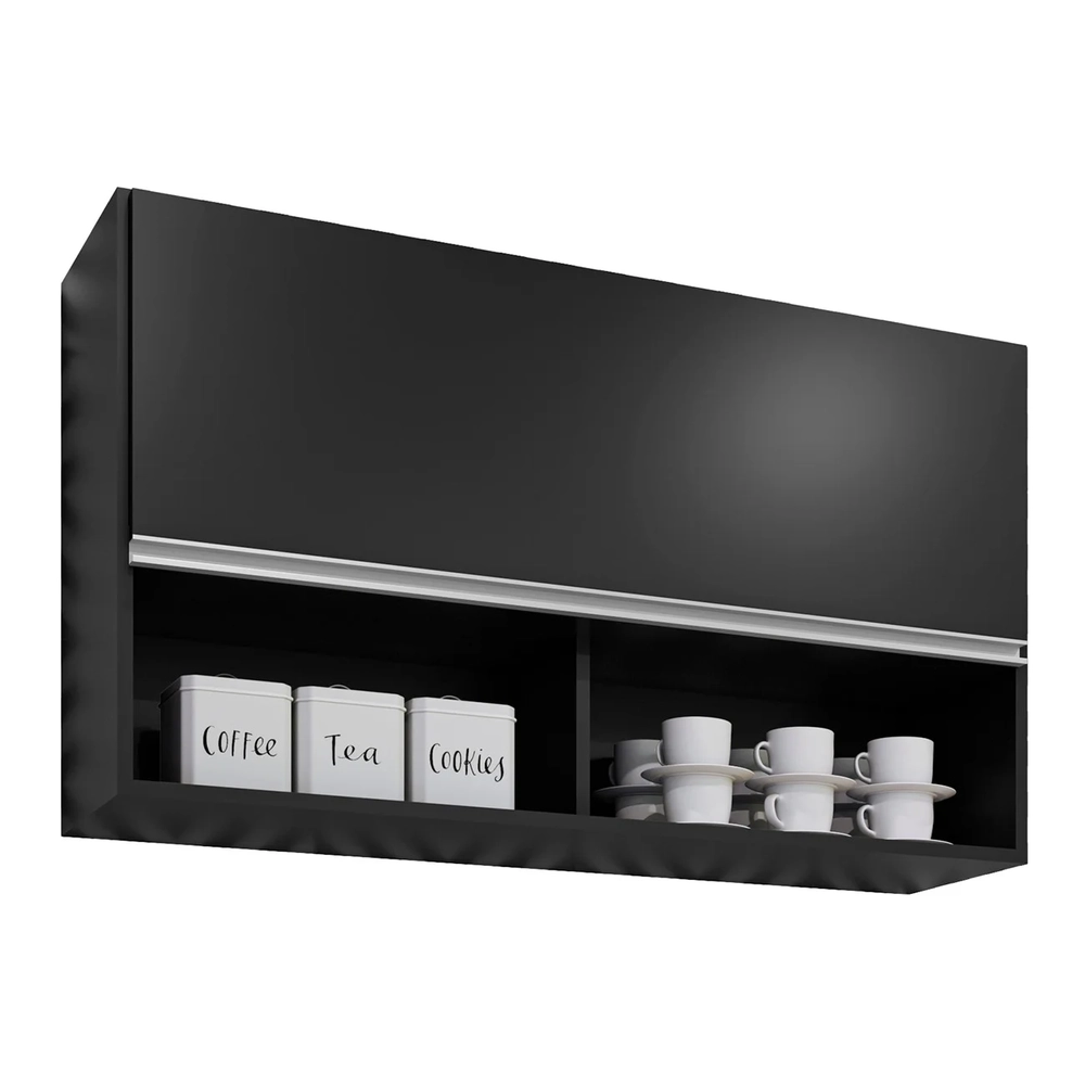 Armário de Cozinha Aéreo 100cm Basculante Mia Z34 Preto   - Mpozenato