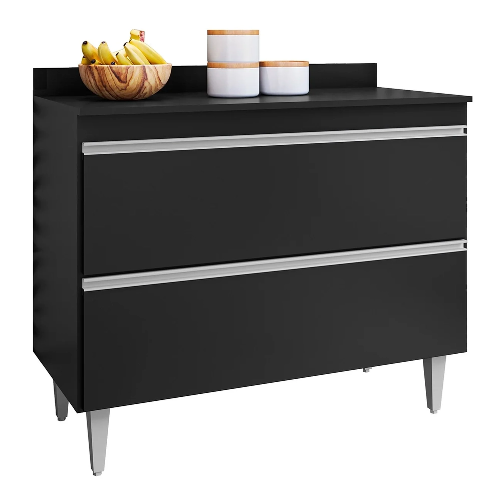 Balcão de Cozinha Com Tampo 100cm 2 Portas Julia Z34 Preto  - Mpozenato