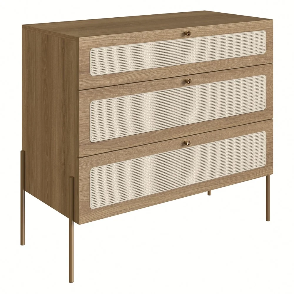 Cômoda Para Quarto 3 Gavetas Pé Metal Arlo A10 Hanover Dourado - Mpozenato