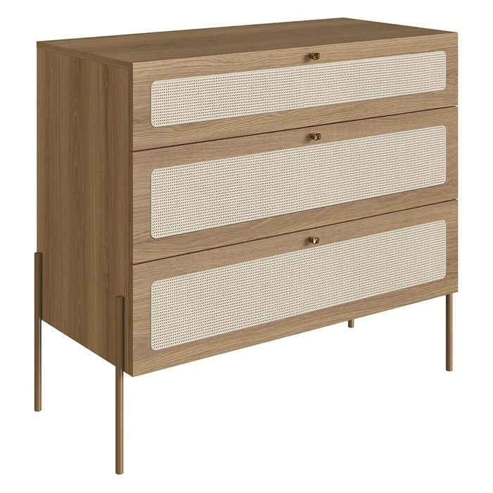 Cômoda Para Quarto 3 Gavetas Pé Metal Arlo A10 Hanover Dourado - Mpozenato