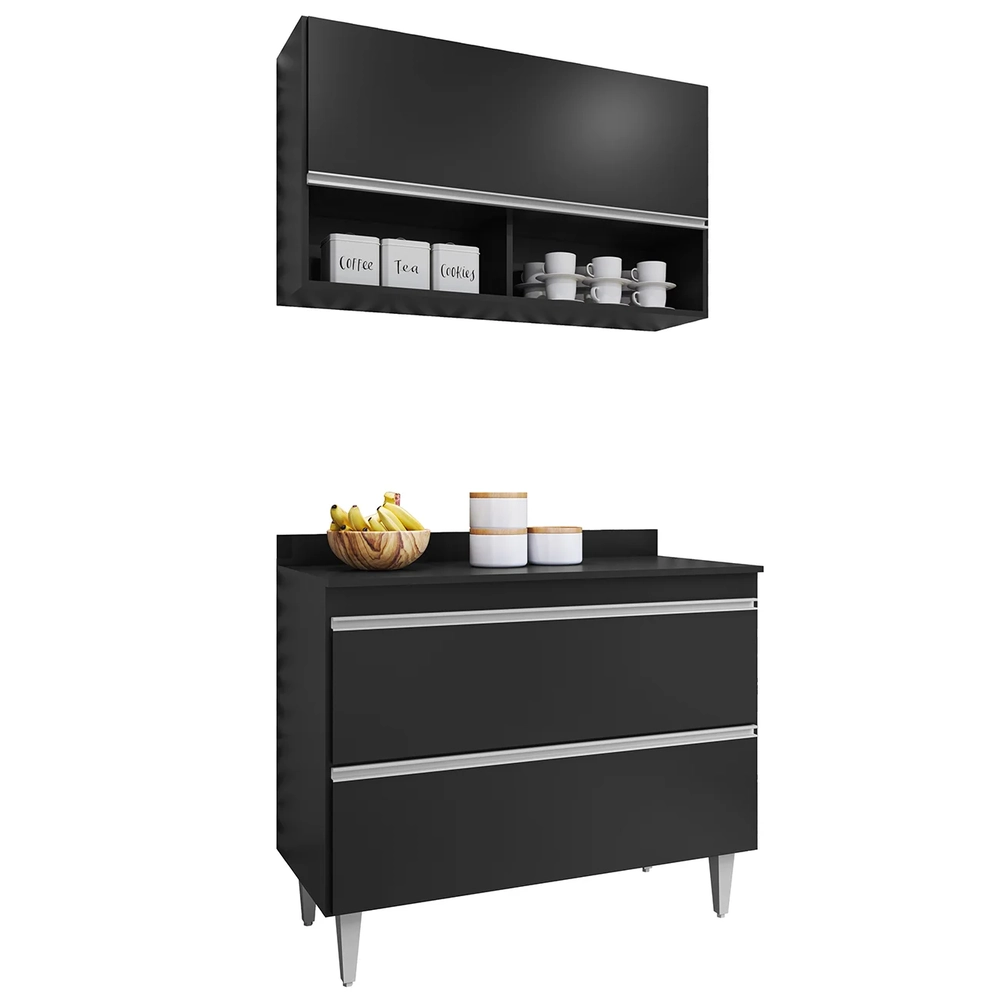 Armário de Cozinha Com Nichos CP01 Com Tampo 100cm Z34 Preto - Mpozenato