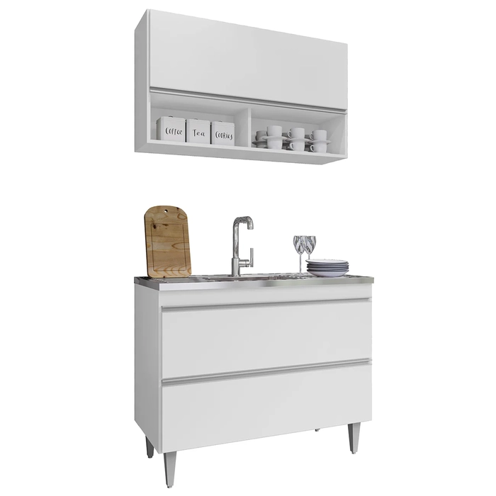 Armário de Cozinha Com Nichos CP01 Com Pia 100cm Z34 Branco - Mpozenato