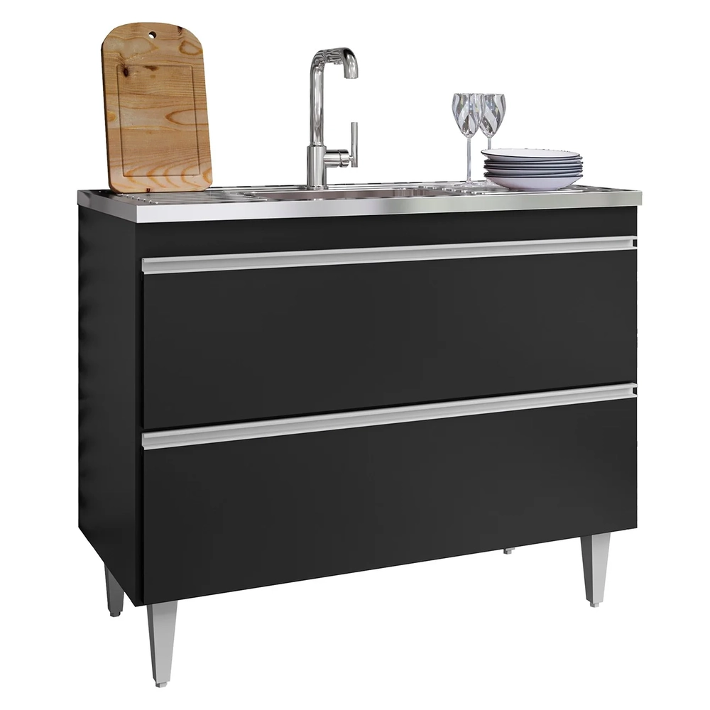 Balcão de Cozinha Com Pia Inox 100cm Julia Z34 Preto        - Mpozenato