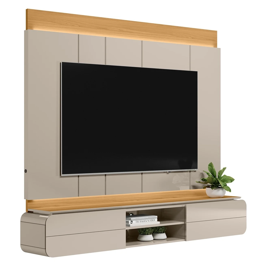 Painel Para TV Suspenso 75 Pol 200cm Macau L06 Tauari/Off - Mpozenato