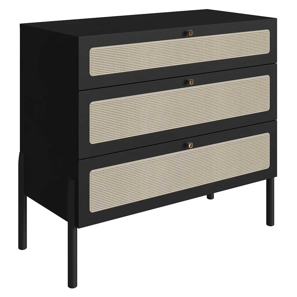 Cômoda Para Quarto 3 Gavetas Pés Madeira Arlo A10 Nero/Preto - Mpozenato