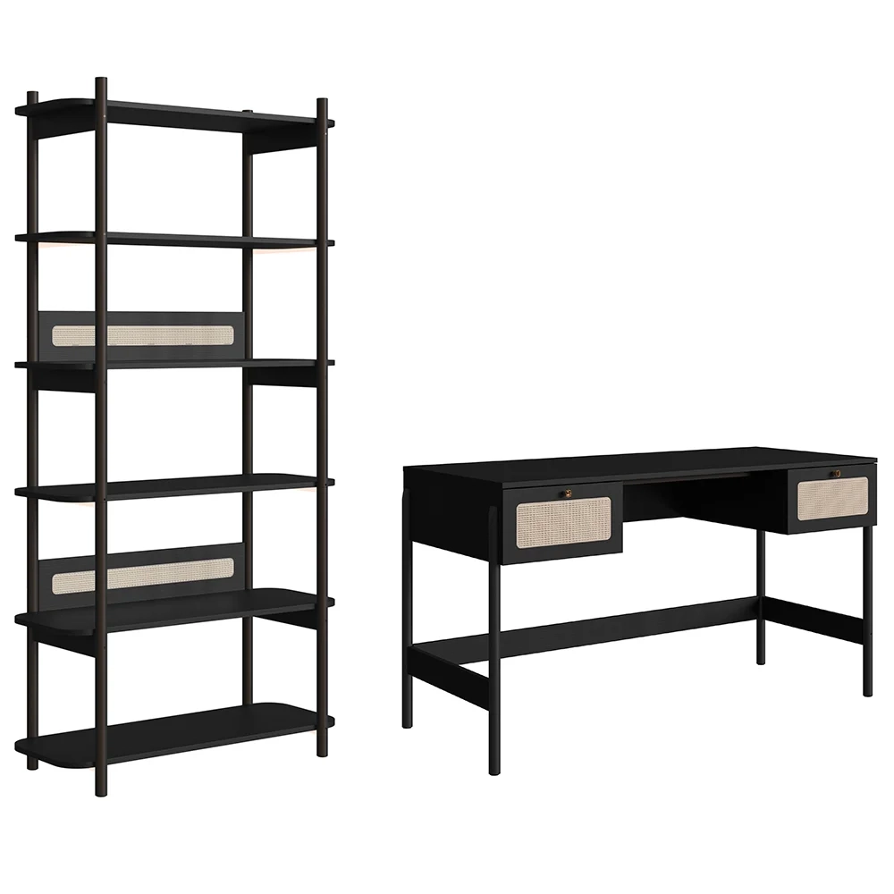 Mesa Escrivaninha e Estante Pés Madeira Arlo A10 Nero/Preto - Mpozenato