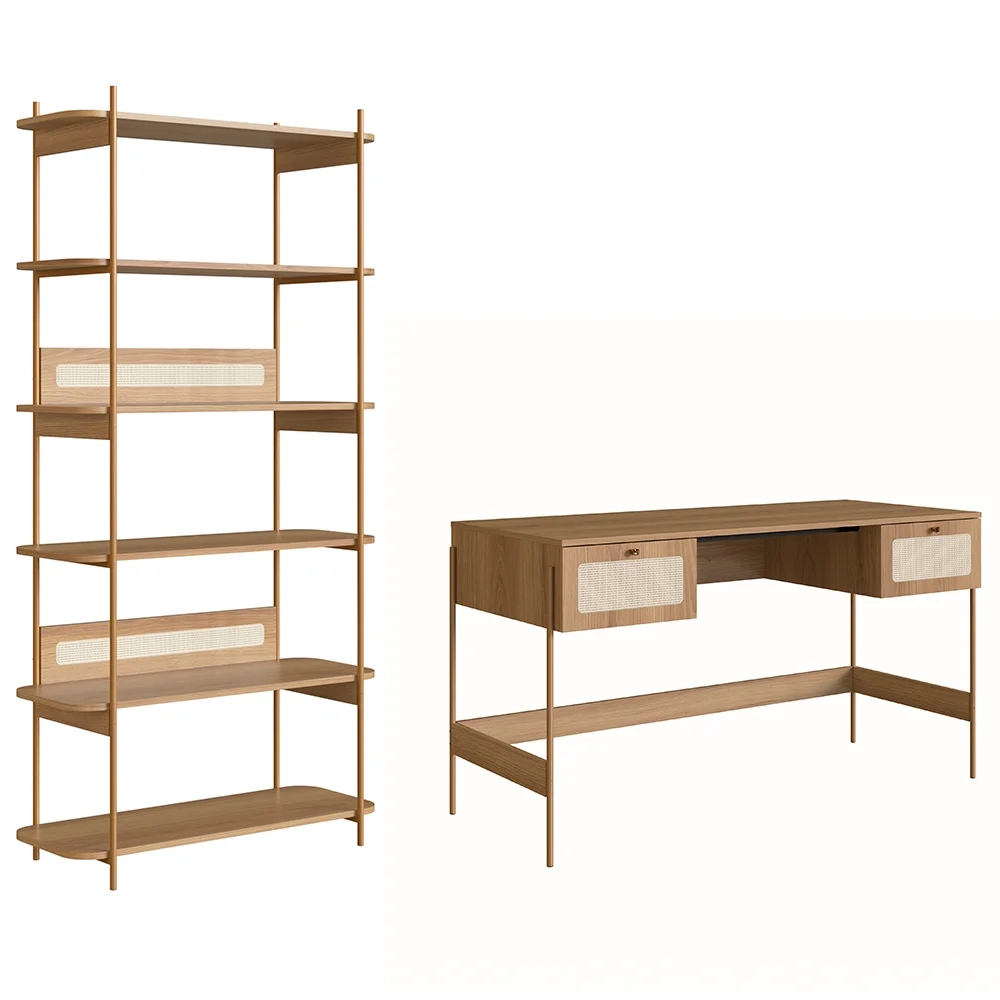 Mesa Escrivaninha e Estante Pé Metal Arlo A10 Hanover/Dourado - Mpozenato