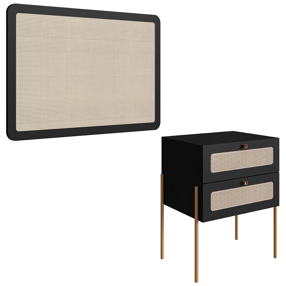 Cabeceira Solteiro e Mesa Pés de Metal Arlo A10 Nero/Dourado - Mpozenato