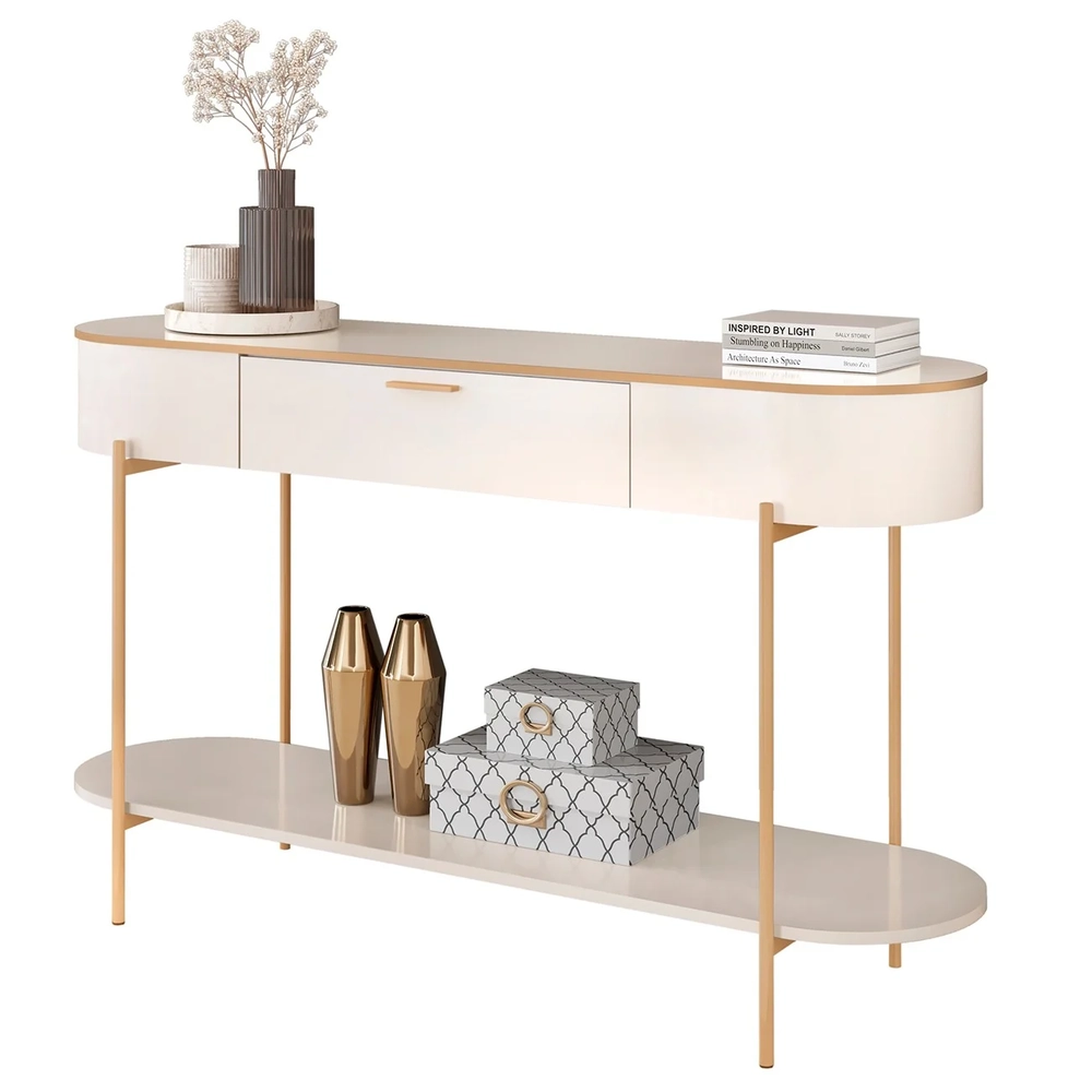 Aparador de Sala Pés Metálicos 135cm Jaspe D04 Off White - Mpozenato