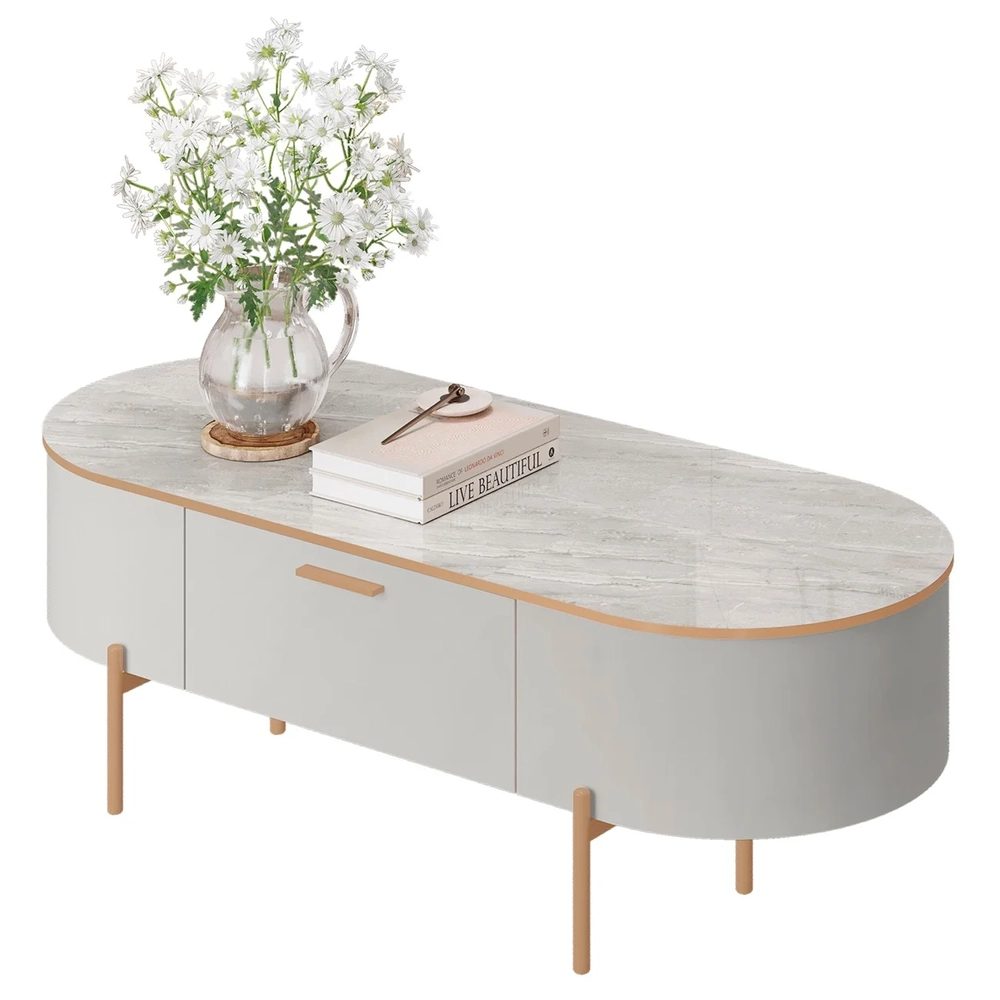 Mesa de Centro Para Sala Pés Metálicos Clover D04 Bali/Quartzo - Mpozenato