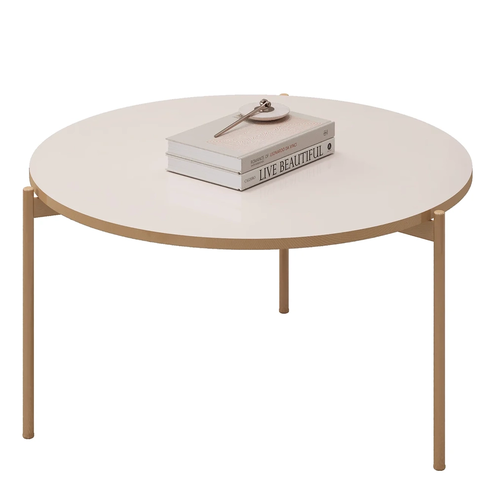 Mesa de Centro Redonda Para Sala Pé Metal Nala D04 Off White - Mpozenato