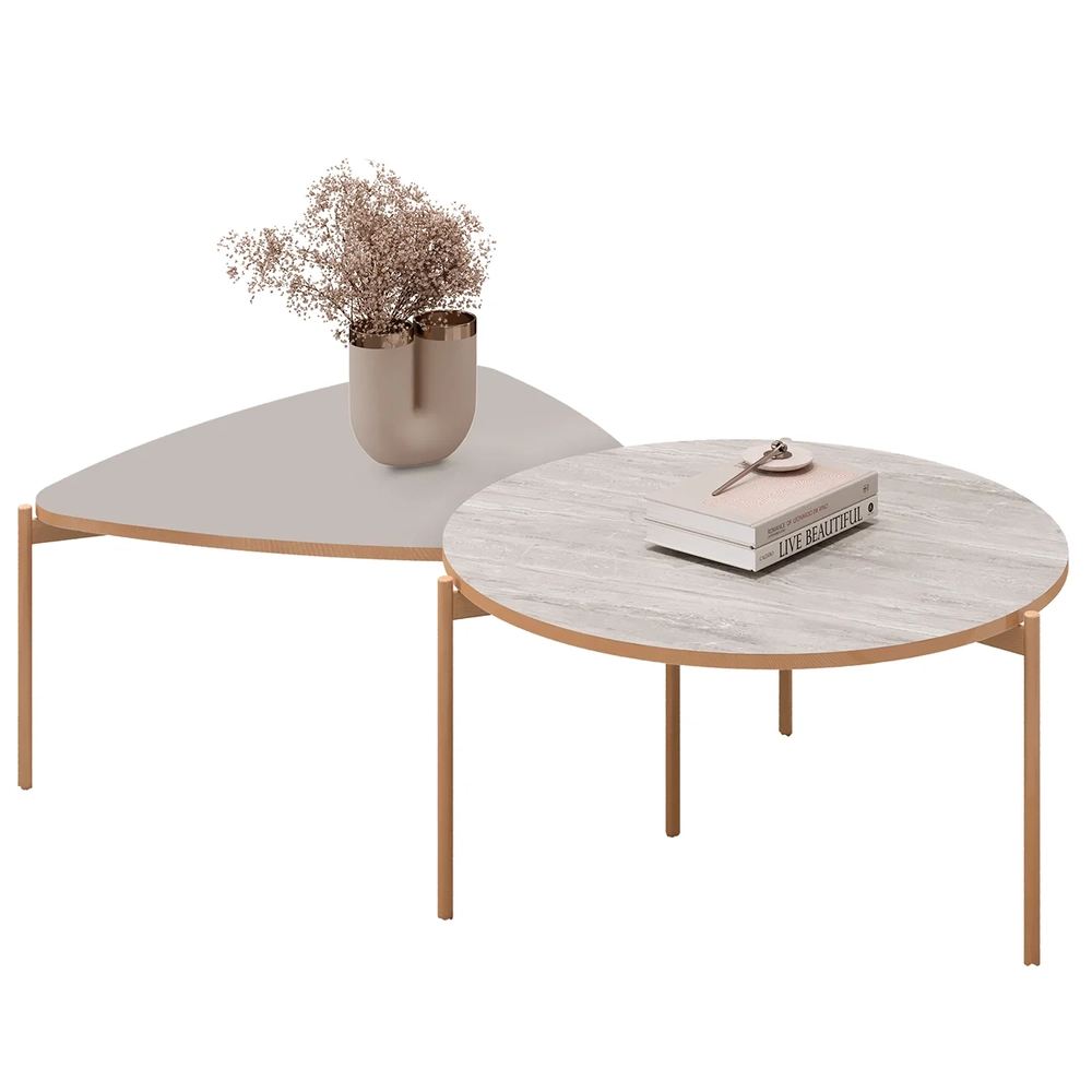 Mesa de Centro Para Sala Pés Metálicos Zira e Nala D04 Bali/Quartzo - Mpozenato