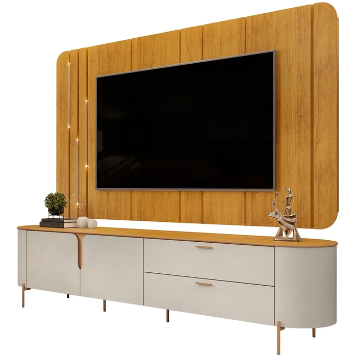 Painel Para TV 75 Pol e Rack Bancada 241cm Celi D04 Bali/Cedro - Mpozenato