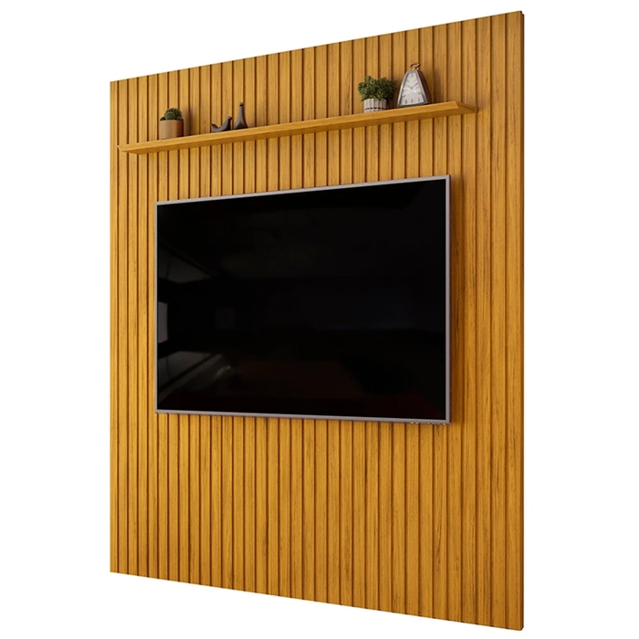 Painel TV 75 Pol 250cm Suspenso Ripado Noah D04 Cedro - Mpozenato