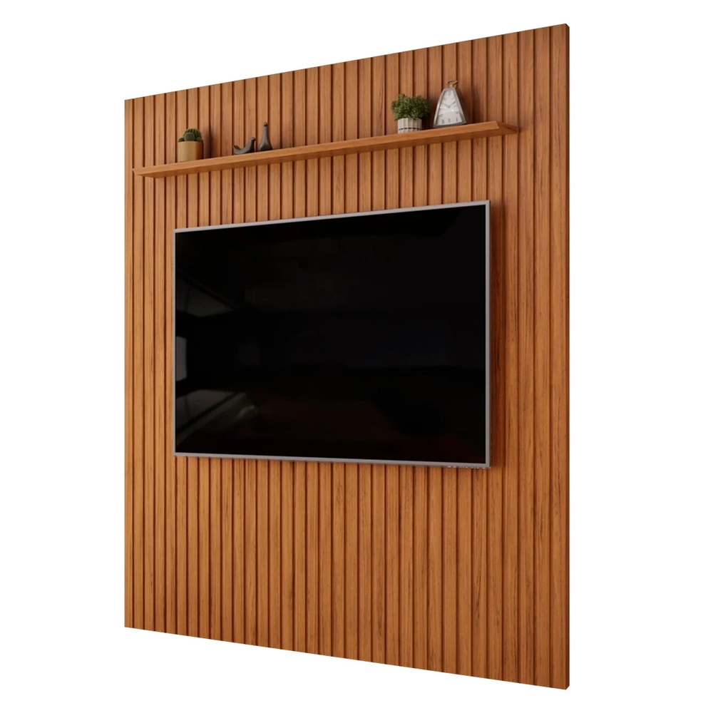 Painel TV 75 Pol 250cm Suspenso Ripado Noah D04 Freijó - Mpozenato