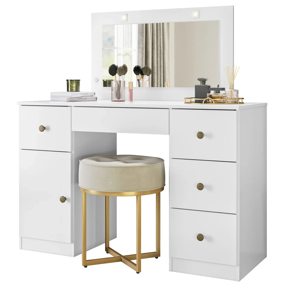 Penteadeira Camarim Com Espelho 5 Gavetas Nancy Z17 Branco - Mpozenato