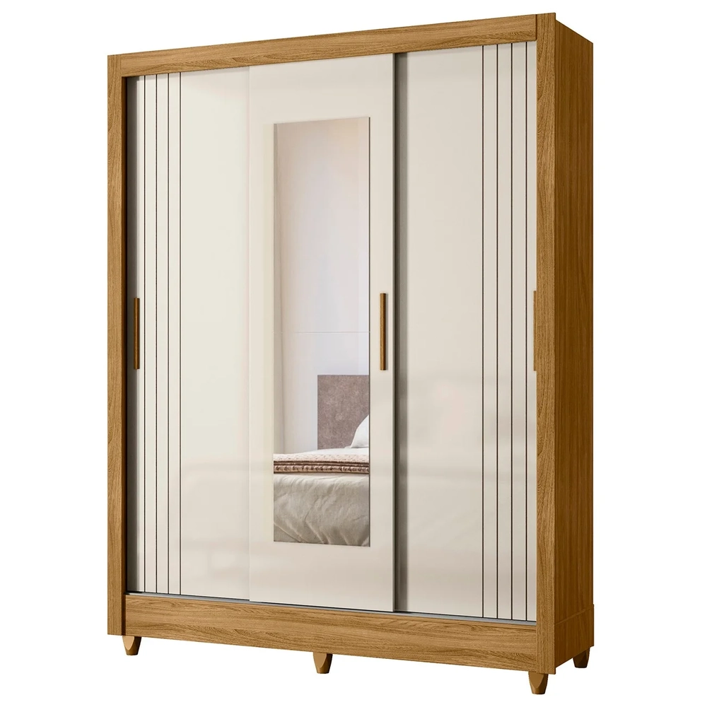 Guarda Roupa Solteiro Espelho 3 Portas Viena Z17 Freijó/Off - Mpozenato