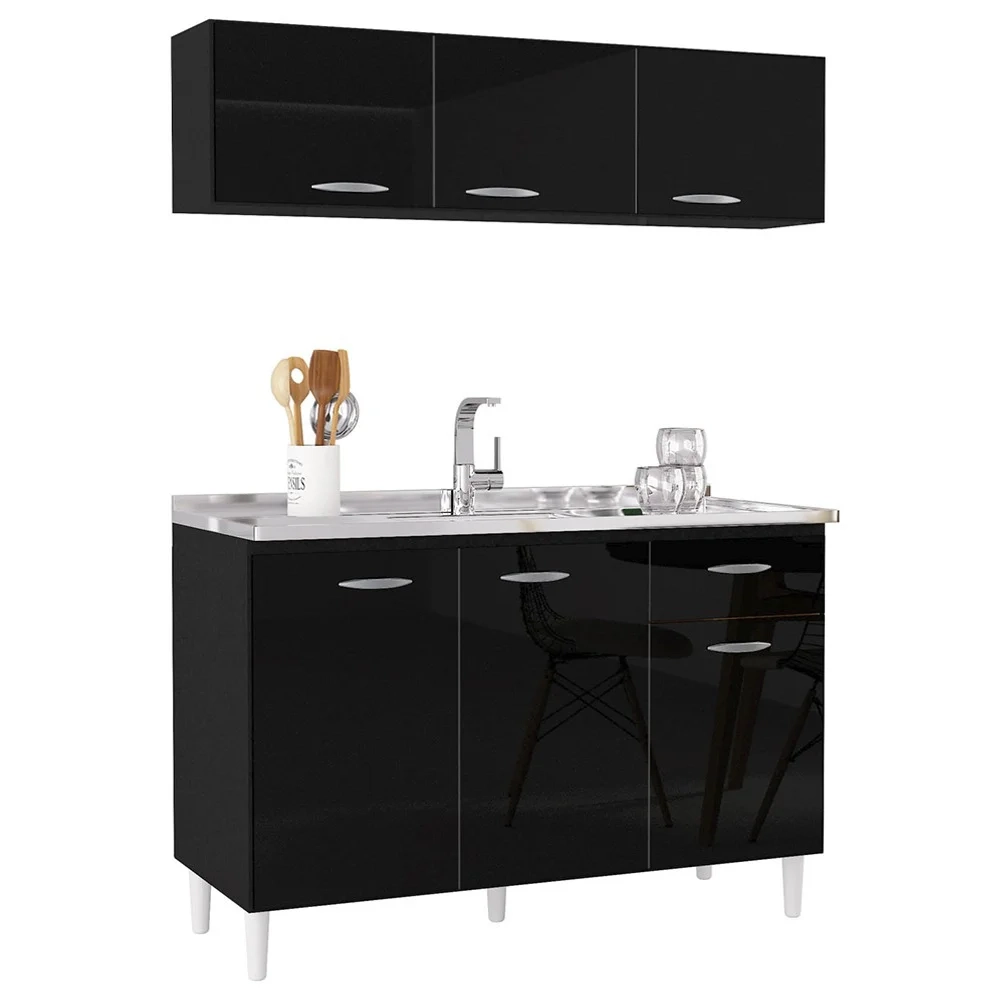 Armário de Cozinha CP01 Com Pia Inox Classic Z46 Preto - Mpozenato
