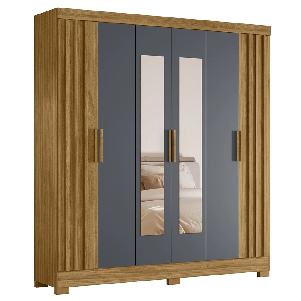 Guarda Roupa Casal 195cm Espelho Ripado Arlon Z17 Freijó/Cinza - Mpozenato