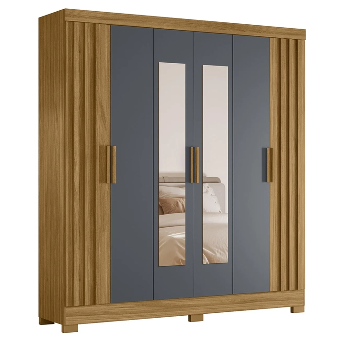 Guarda Roupa Casal 195cm Espelho Ripado Arlon Z17 Freijó/Cinza - Mpozenato