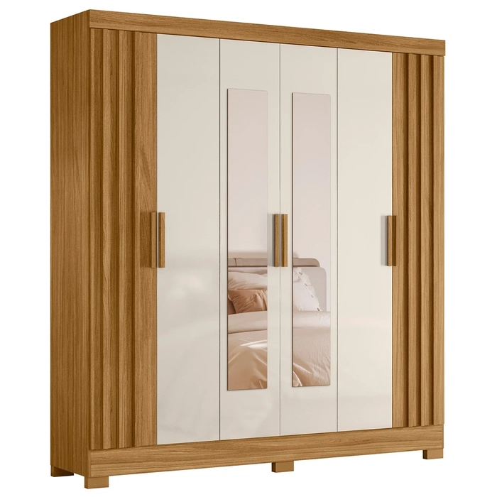 Guarda Roupa Casal 195cm Espelho Ripado Arlon Z17 Freijó/Off - Mpozenato