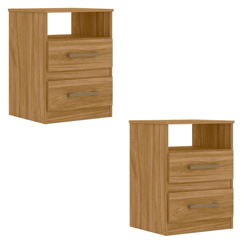 Mesa de Cabeceira Para Quarto 2 Gavetas Kit 2 Ares Z17 freijó - Mpozenato