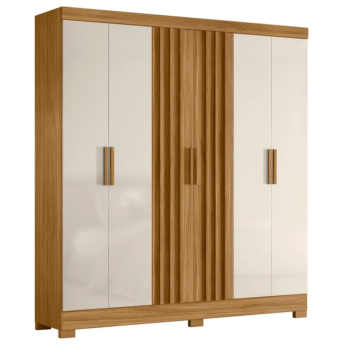 Guarda Roupa Casal 195cm Ripado Arlon Z17 Freijó/Off White - Mpozenato