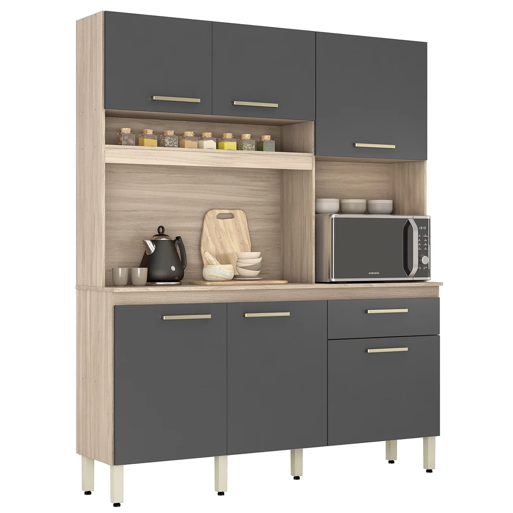Armário de Cozinha Compacta 160cm Saul D02 Avena/Grafito - Mpozenato