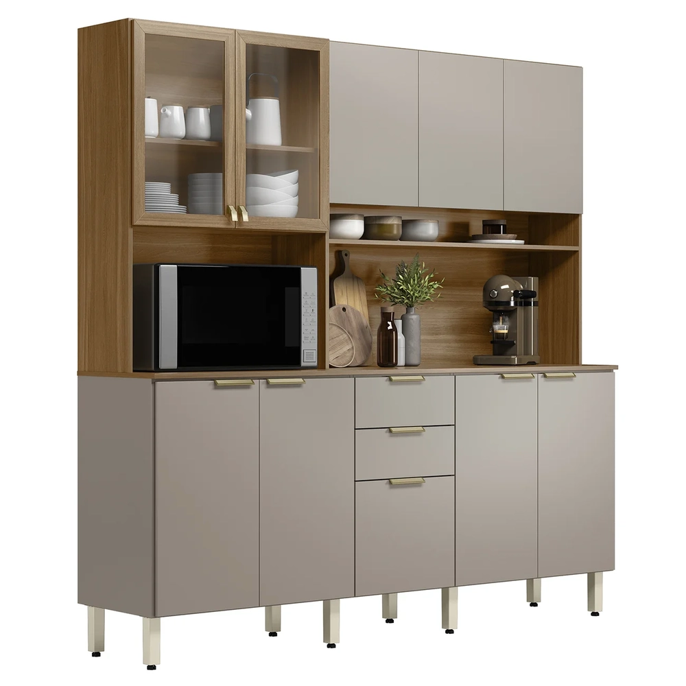 Armário de Cozinha Compacta 198cm Aurea D02 Amêndola/Nude - Mpozenato