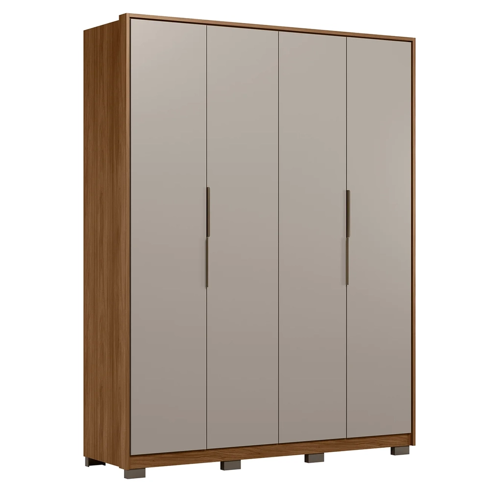 Guarda Roupa Casal 180cm 4 Portas Atren D02 Nogueira/Nude - Mpozenato