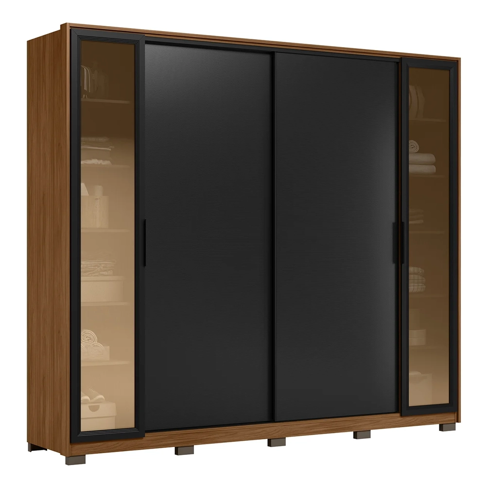Guarda Roupa Casal 267cm Loreto D02 Nogueira/Preto - Mpozenato