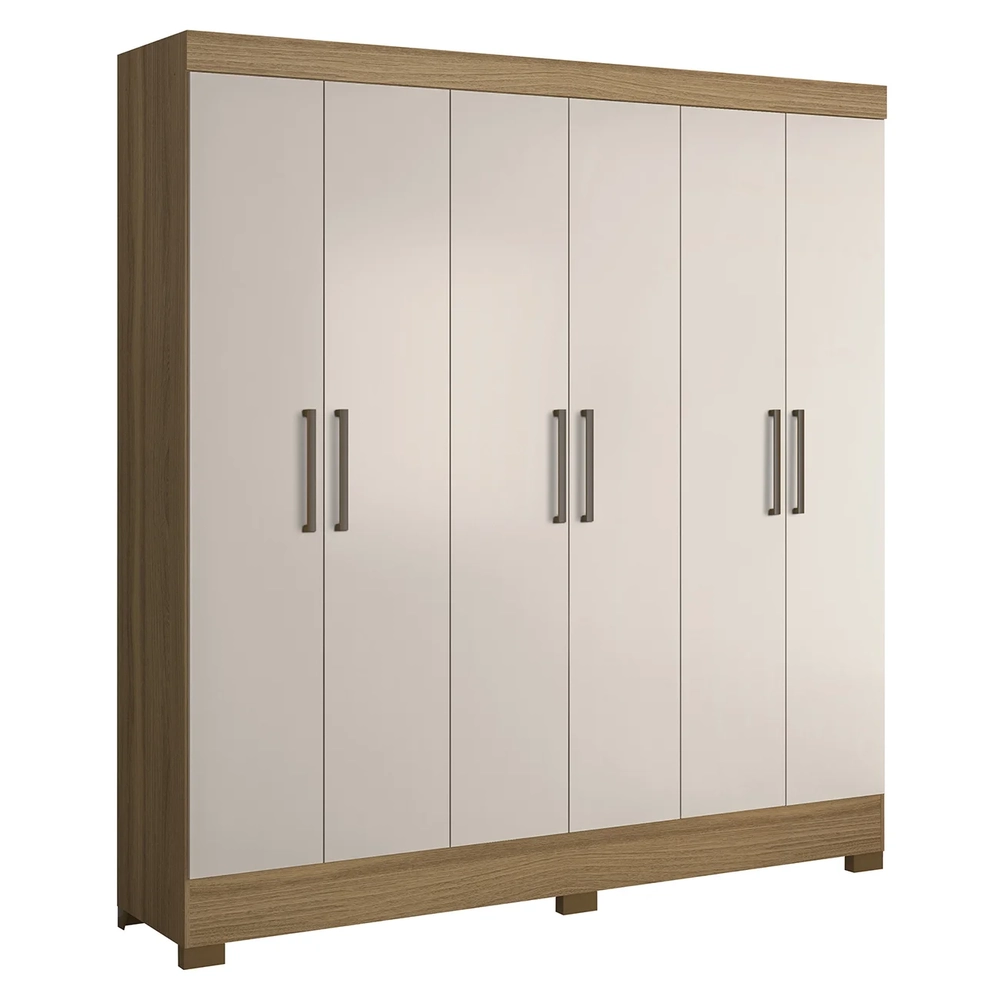 Guarda Roupa Casal 201cm 6 Portas Pratik D02 Amêndola/Off - Mpozenato
