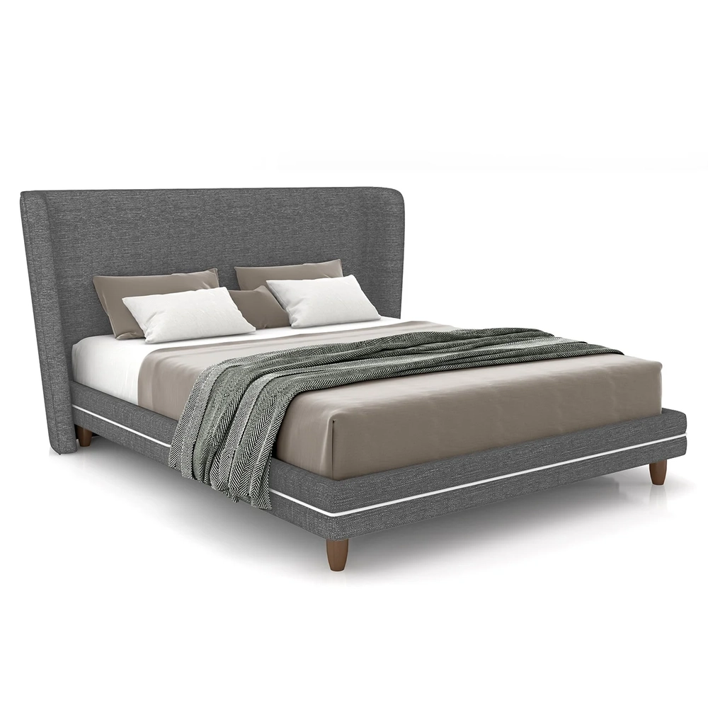 Cama Casal 140cm Com Cabeceira Many Z37 Linho Cinza - Mpozenato