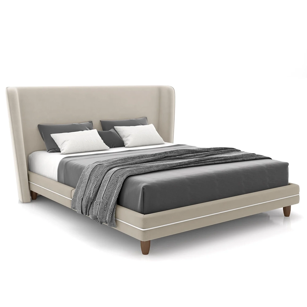 Cama King 195cm Com Cabeceira Many Z37 Veludo Bege - Mpozenato