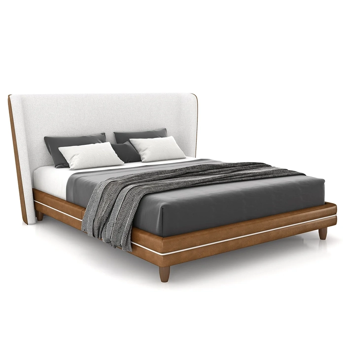 Cama King 195cm Com Cabeceira Many Z37 Bouclê Off/Caramelo - Mpozenato