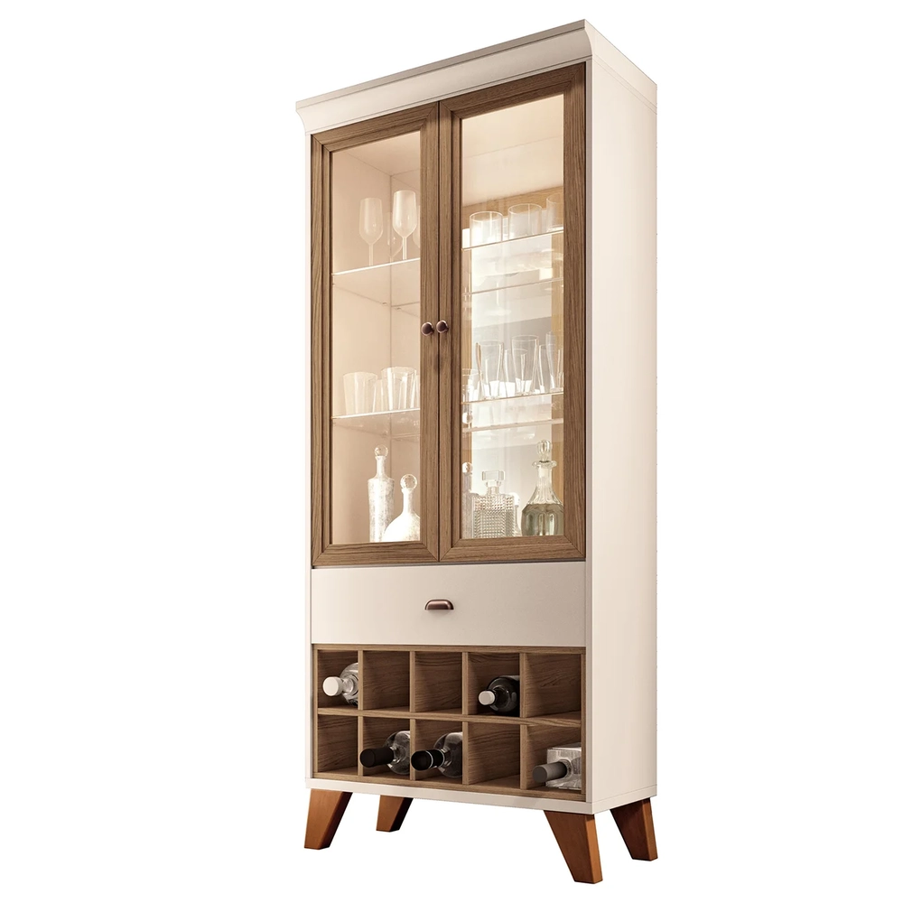 Cristaleira Portas de Vidro e Adega Órfeo H01 Off/Castanho - Mpozenato