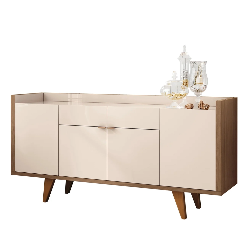 Balcão Aparador Buffet 4 Portas Sinfonia H01 Castanho/Off - Mpozenato