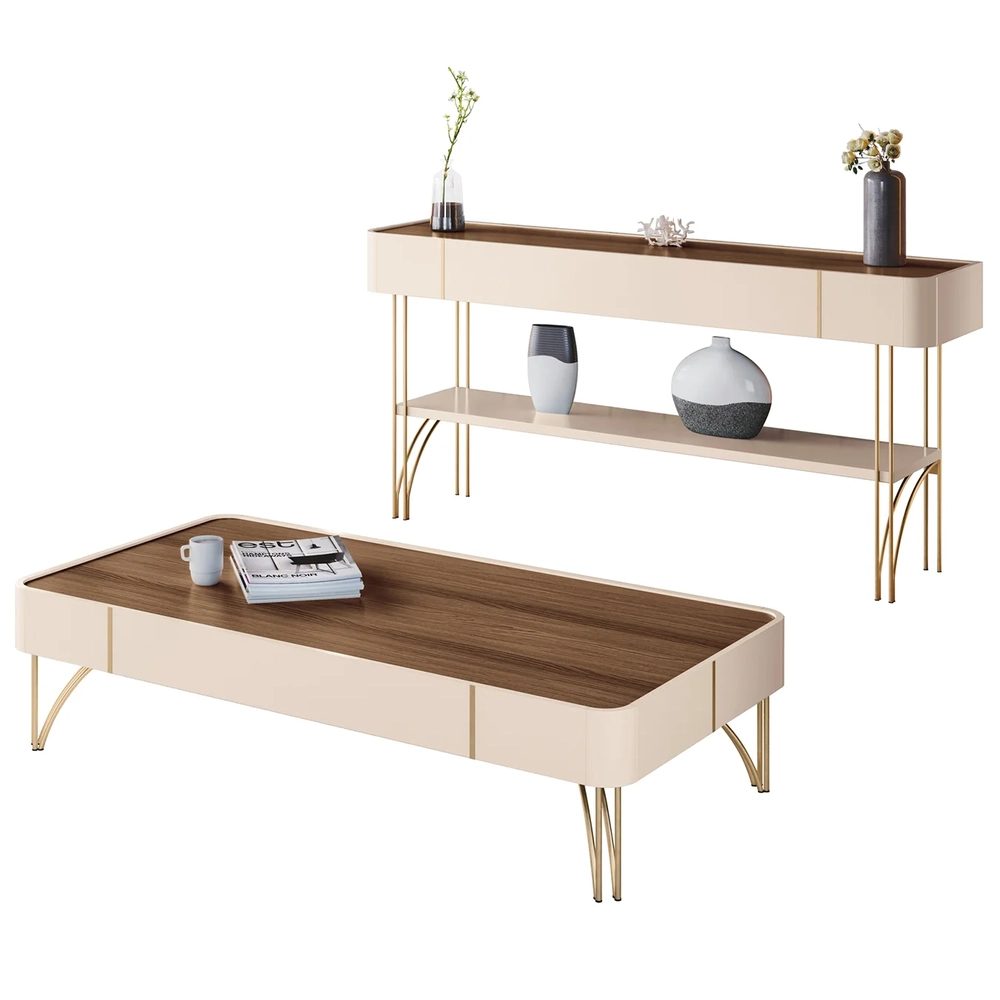 Aparador Para Sala Gianni e Mesa Alane H01 Off White/Castanho - Mpozenato