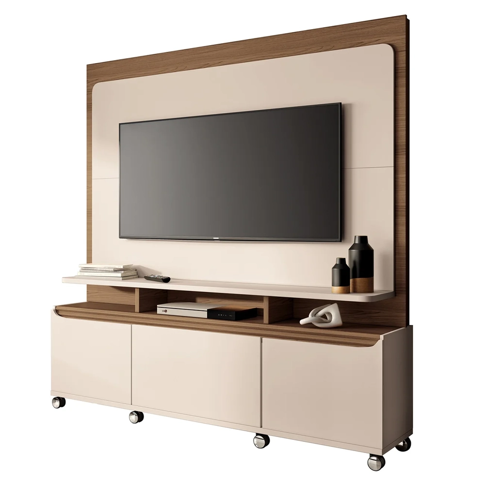 Estante Painel de TV 70 Pol 180cm Luma H01 Castanho/Off White - Mpozenato